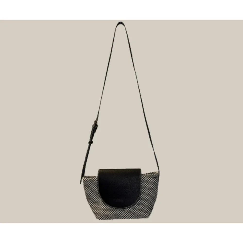 Black White Woven‎ Crossbody Flap Modern Minimal Elevated Basic BoHo Purse